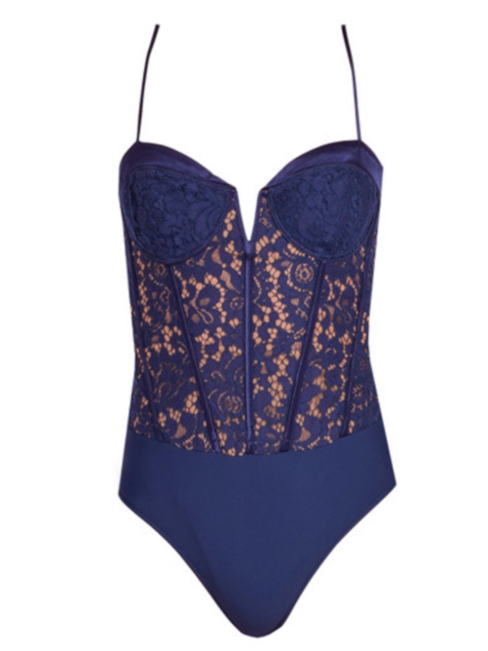 NWT CAMI NYC Anne Corded lace bodysuit Navy Blue Original Price $295 SZ: 10